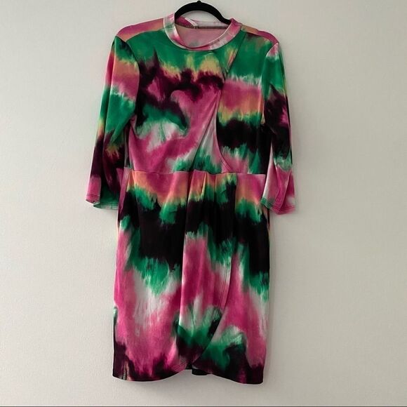 Pink Tie Dye Stretch Mock Neck Mini Dress 3X - Picture 1 of 6